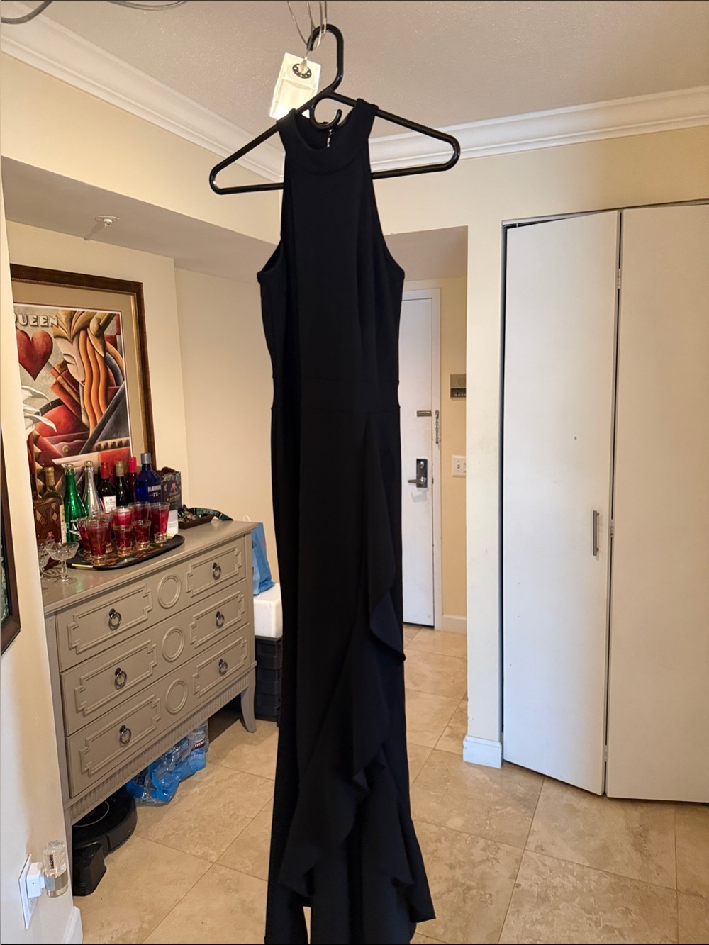 Sleeveless Black Maxi Dress with Ruffle Cascade